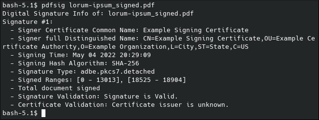 pdfsig: Certificate issuer is unknown
